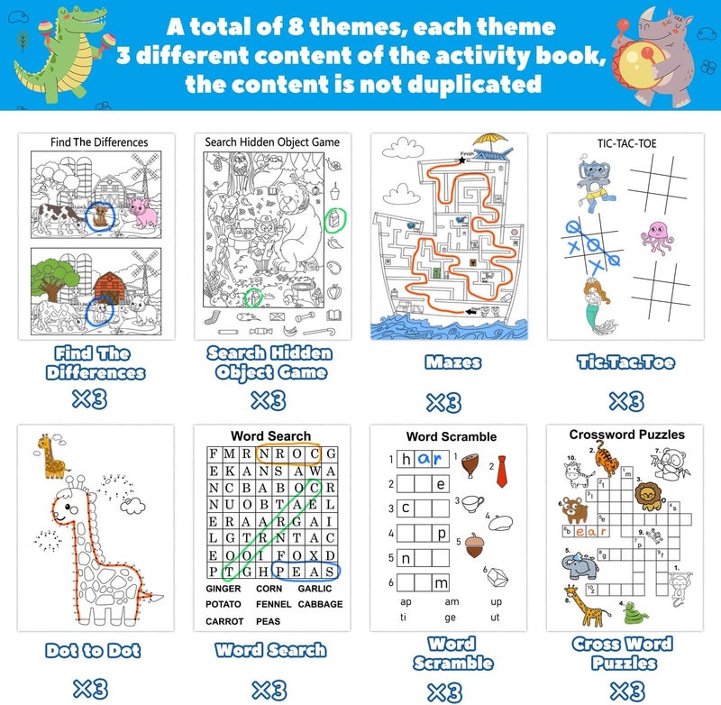 Party Favors for Kids,24 Pack Activity Books for Kids Ages 4-8 8-12,Bulk Mini Puzzle Books with Colored Pencils,Birthday Goodie Bags Stuffers Toddlers Return Gifts Classroom Prizes - Image 3
